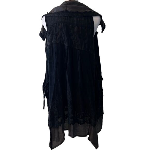 ctf international szS black&grey lace trim boho coverup w/pockets snap front GUC - Picture 2 of 9